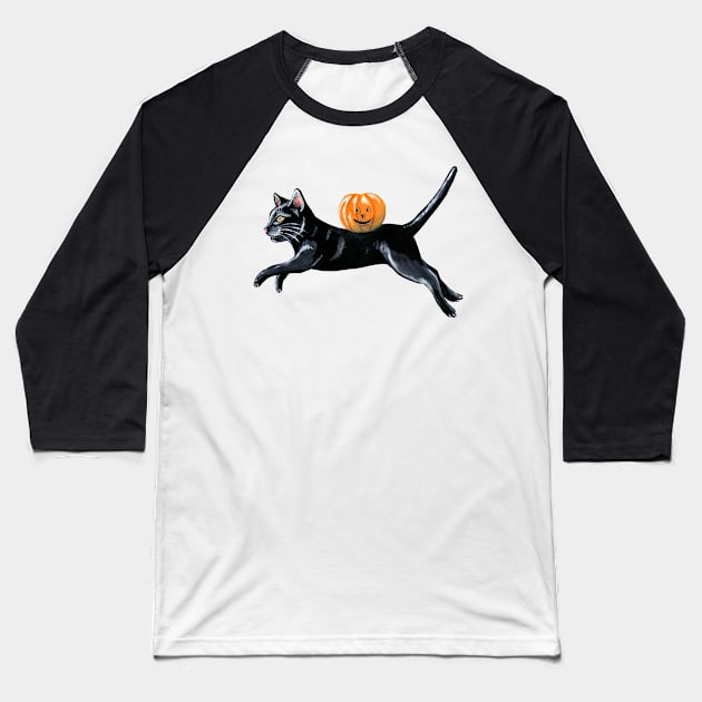 Leaping Halloween black cat Baseball T-Shirt by KayleighRadcliffe